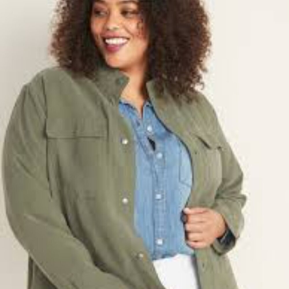Old Navy MIlitary Green Utility Cargo Cropped Length Jacket Women Size XXL